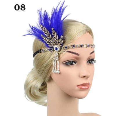 Vrouwen Haarband Hoofdsieraad Veer Flapper Hoofdband Hoofddeksel Vintage Kostuumfeest Strass Veer Haarband Haaraccessoires blauw