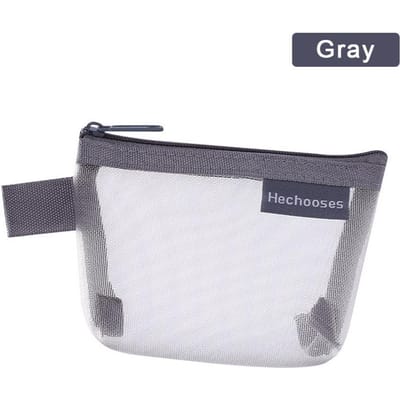 Trousse à maquillage portable en maille transparente, mini porte-monnaie, porte-cartes, porte-clés, écouteurs, petite trousse de maquillage grise