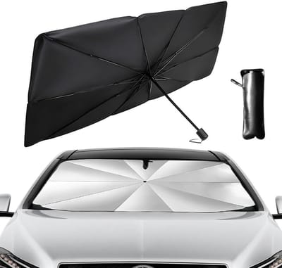 Opvouwbare auto zonwering 140 x 80 cm voor voorruit, 360° draaibaar, UV-bescherming, ideaal voor interieur en universeel gebruik in alle voertuigen