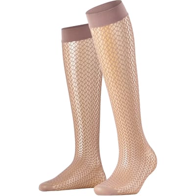 FALKE Miss Ribbon gedessineerd materiaal transparent kniekousen dames bruin - maat 35-38
