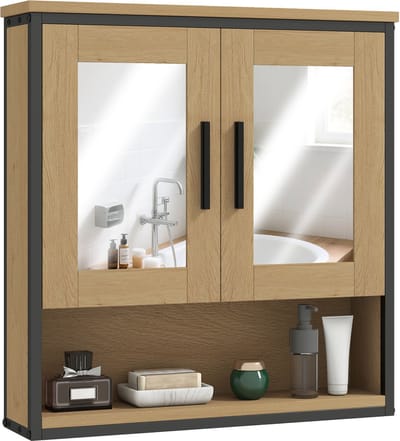 HOMCOM-Spiegelkast-56x13x60cm-Spaanplaat-Eiken