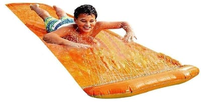 Waterglijbaan Single Slider - Waterschuiver - Opblaasbare tuinglijbaan met 3.6 meter lange waterkolom / Glijbaan - 360 x 70 cm - Waterslide Tarp