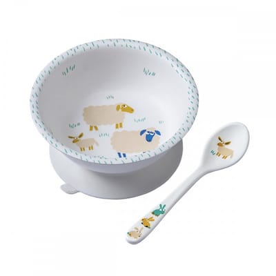 Bowl met zuignap en lepeltje Boerderij in kado doosje