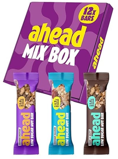 ahead Nut Bars – Notenrepen – Doos 12×35 g – Suikerarm, Vezelrijk, Vegetarisch – 1,6 g Suiker per Reep