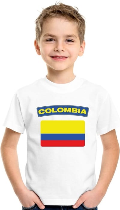 Colombia t-shirt met Colombiaanse vlag wit kinderen 110/116