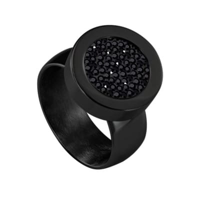 Quiges RVS Schroefsysteem Ring Zwart Glans 17mm met Verwisselbare Zirkonia Zwart 12mm Mini Munt