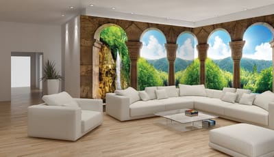 Fotobehang Vlies Natuur | Blauw, Groen | GROOT 832x254cm