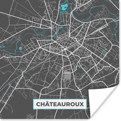 Poster Frankrijk - Plattegrond - Kaart - Châteauroux - Stadskaart - 100x100 cm XXL