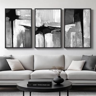 Abstracte Muurkunst Set - Moderne Prints - Woonkamer Decoratie - Waterdicht Canvas - 3 Delig 61x76cm - Zwart Wit Grijs