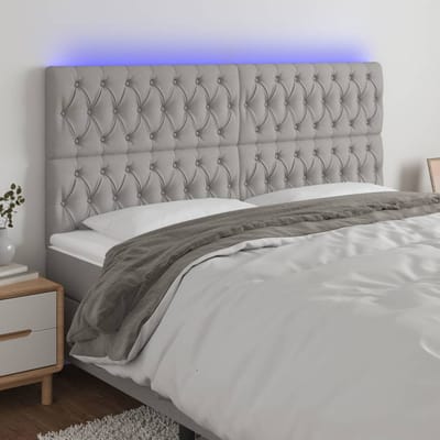 vidaXL - Hoofdbord - LED - 180x7x118/128 - cm - stof - lichtgrijs