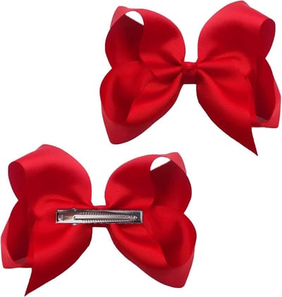 Set van 2 Haarspeldjes met Strik voor Kinderen en Vrouwen, Ideaal voor Ponytails en Feestjes (Rood)