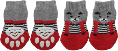 Niet-slip sokken voor honden en katten, indoor pootbescherming met siliconen gel, 4-delige set, kleine maat, rood, huisdierenaccessoires