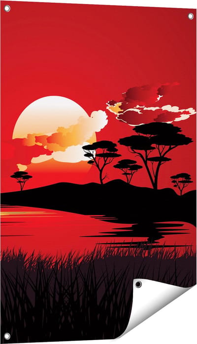 Gards Tuinposter Rode Zonsondergang in de Savanne - Abstract - 60x90 cm - Tuindoek - Tuindecoratie - Wanddecoratie buiten - Tuinschilderij