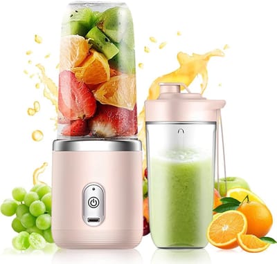 Draagbare mixer - Smoothie maker - Gezonde drankjes maken - 6 RVS messen - 400 ml - Roze