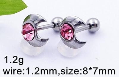 Aramat Jewels | Piercings | Maan Tragus Piercing met Roze Steen | | | |8mm | Staal | Volwassenen | Verkleurd niet