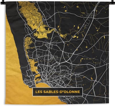 Wandkleed - Wanddoek - Stadskaart - Plattegrond - Les Sables-d'Olonne - Kaart - Frankrijk - 180x180 cm - Wandtapijt