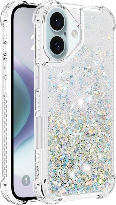 Coverup Hoesje - Geschikt voor iPhone 16 Hoesje - Coverup Liquid Glitter Back Cover - Zilver