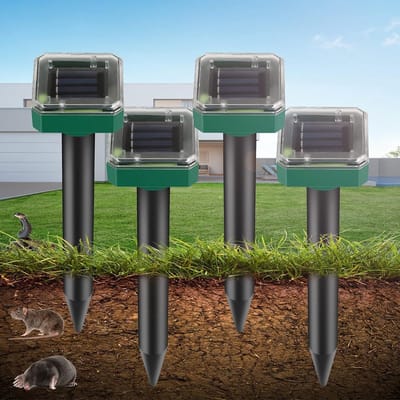 Ultrasone Mollenbestrijding: 4 Stuks Zonne-energie Mollenafschrikker IP65 voor Tuin en Gazon