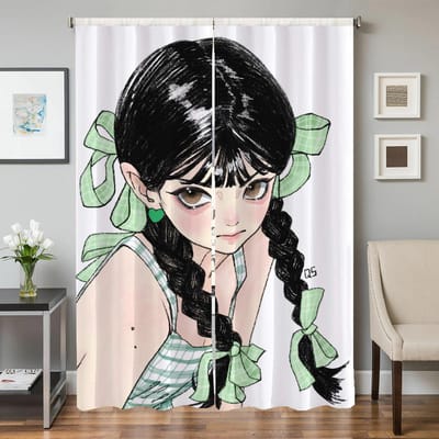 Rideaux de cuisine d'intérieur pour salon 2 pièces Rideaux occultants Rideau de porte Fille d'anime Paravent Décoration de chambre à coucher W50xH70cmx2pcs-CL black