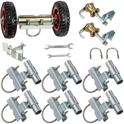 Kit de Portail Coulissant en Grillage Acier Galvanisé Clôture Coulissante 6 Supports de Piste Universels Kit de Quincaillerie pour Portail Coulissant en Grillage 2 Roues Pleines en Caoutchouc Clôture