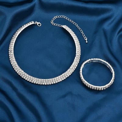 Metalen Volle Diamant Glanzende Ketting Armband Modieus Licht Luxe Drie Rijen Handgemaakt Snaar Diamant Kraag Sleutelbeen Ketting Nekketting Vrouwelijk