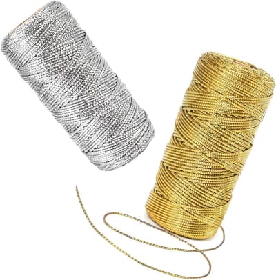 Set van 2 Gouden en Zilveren Cadeaulinten van Polyester voor DIY Sieraden en Cadeauverpakking, Niet-Elastisch Draadlint