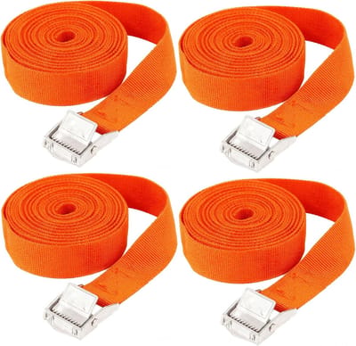 Set van 4 sjorbanden / spanbanden met klemgespen – 2,5 cm x 1 m – Kleine banden voor fietsendragers, trolleys, bagage en motorkoffers