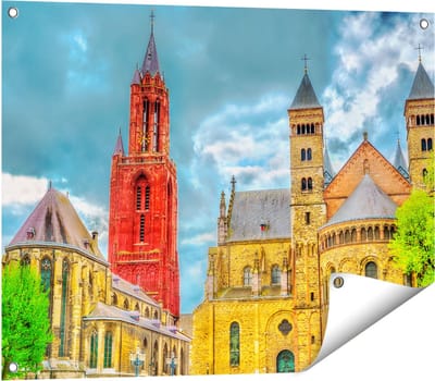 Gards Tuinposter Basiliek van Sint Servaas in Maastricht - 80x60 cm - Tuindoek - Tuindecoratie - Wanddecoratie buiten - Tuinschilderij