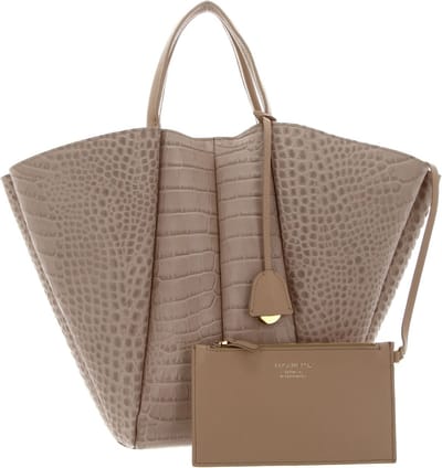 COCCINELLE Leren Handtas Schoudertas Bundie Croco So Handbag Soft Croco Print Grained Leather Toasted Beige