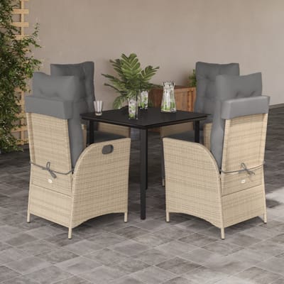 vidaXL - 5-delige - Tuinset - met - kussens - poly - rattan - gemengd - beige