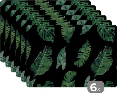 Placemat - Placemats kunststof - Patronen - Planten - Bladeren - 45x30 cm - 6 stuks - Hittebestendig - Anti-Slip - Onderlegger - Afneembaar