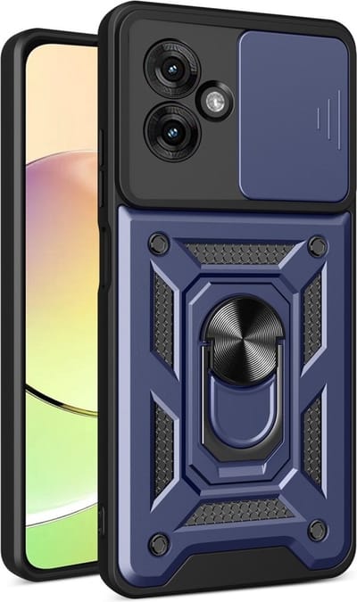 Coverup Hoesje - Geschikt voor Motorola Moto G55 Hoesje - Coverup Armor Ring Kickstand Back Cover met Camera Shield - Blauw