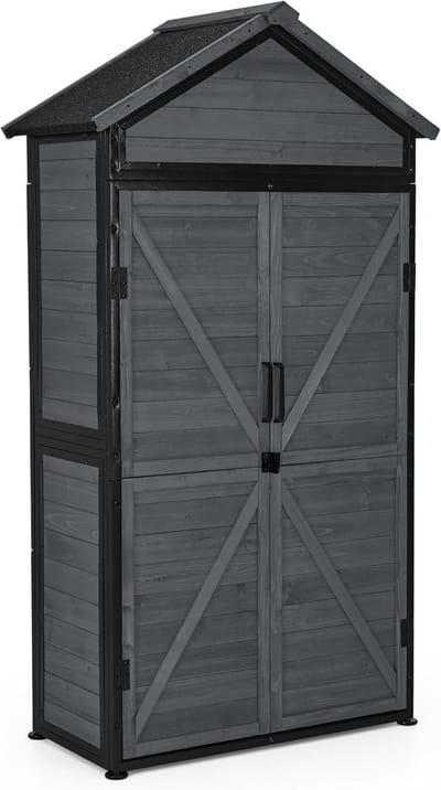Tuinopbergkast - Gereedschapshuisje Buiten - Tuinspullen Opbergen - Robuust Metalen Frame - 45x90x165 cm - Grijs