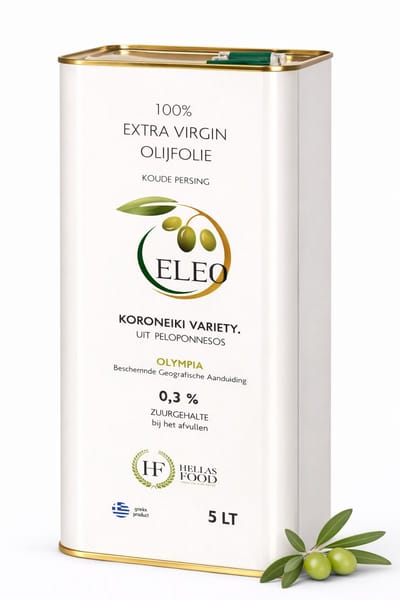 ELEO Olijfolie 5 liter Extra Vierge Olympia – 5 liter – zuurgraad 0,3% – 100% Koroneiki – eerste koude persing – zacht & rijk aan antioxidanten – ondersteunt hart & immuunsysteem - Internationale medaille winnaar