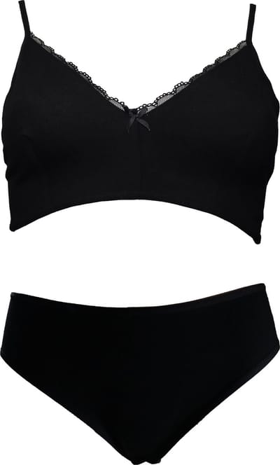 Vanilla - Dames Beha met Slip, Bh zonder beugel, Lingerie - Egyptisch katoen - Zwart - XL