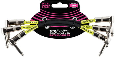 Ernie Ball Patchkabel - 3-Pack - Haaks/Haaks - 15 cm - Zwart - Dubbelgeleider - Meervoudige Afscherming - PVC Mantel