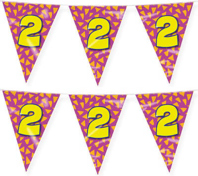 Paperdreams verjaardag 2 jaar thema vlaggetjes - 2x - feestversiering - 10m - folie - dubbelzijdig