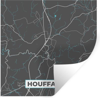 Muurstickers - Sticker Folie - België – Houffalize – Stadskaart – Kaart – Blauw – Plattegrond - 100x100 cm - Plakfolie - Muurstickers Kinderkamer - Zelfklevend Behang XXL - Zelfklevend behangpapier - Stickerfolie
