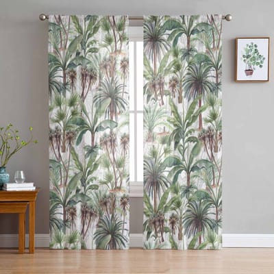 Tropische Plant Palmboom Transparante Gordijnen voor Woonkamer Decoratie Raamgordijnen voor Keuken Tule Voile Organza Gordijnen W135 x H115cm x1 gray