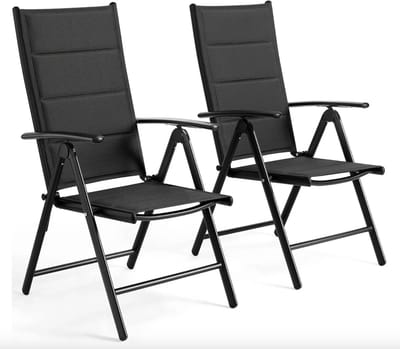 J&R Set van 2 tuinstoelen – Klapstoelen opvouwbaar – 7-Standen verstelbaar – Aluminium – Volledig Zwart