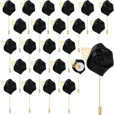 Zwarte Rozen Broches - Corsage Boutonnières - Formele Gelegenheden - Set van 24 Stuks - 4 cm Diameter - Zwart