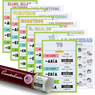 Spaanse Werkwoorden Posters - Taal Leren Grafieken - Klaslokaal Onderwijs - Set van Elf - 12x48 Inch
