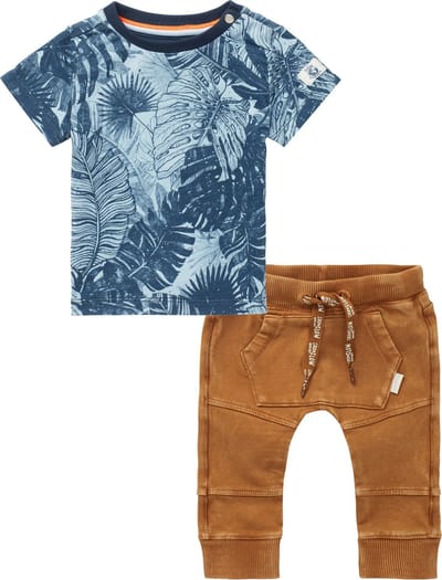 Noppies - Kledingset - 2delig - Broek Hino bruin - Shirt Tonden Blauw met print - Maat 86