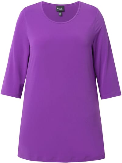 Ulla Popken - Dames - longline shirt stippen ronde hals 3/4-mouwen - Klassiek paars - Maat 50+