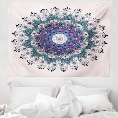 ABAKUHAUS Mandala Wandtapijt en Sprei, Kleurrijke Kunst Pauw, 150 x 110 cm, Multicolor