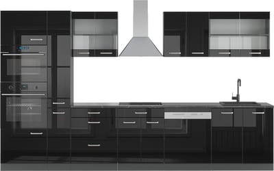 Vicco R-Line Complete keukeneenheid – 350 cm met hoge kast, zonder werkblad Hoogglans zwart/antraciet
