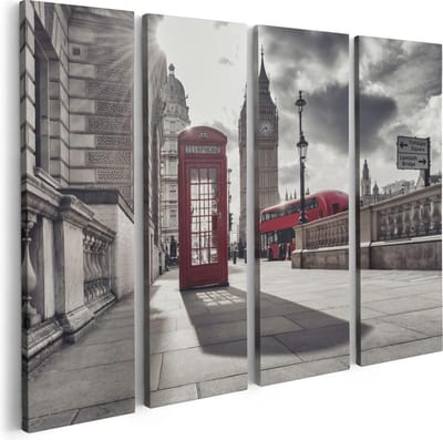 Artaza Canvas Schilderij Vierluik Rode Telefooncel in Londen bij de Big Ben - 80x60 - Foto Op Canvas - Canvas Print