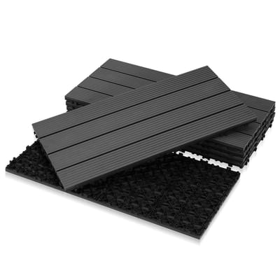 Terrastegels, houten tegels, balkontegels 30x60cm, WPC-tegels, waterfilterbaar, voor terrassen en tuinen, antraciet, 6 stuks