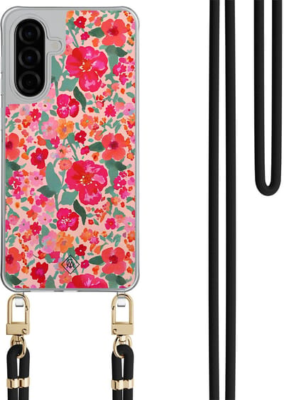 Casimoda® hoesje met zwart koord - Geschikt voor Samsung A36 - Multi Flowers - Afneembaar koord - TPU/polycarbonaat - Multi