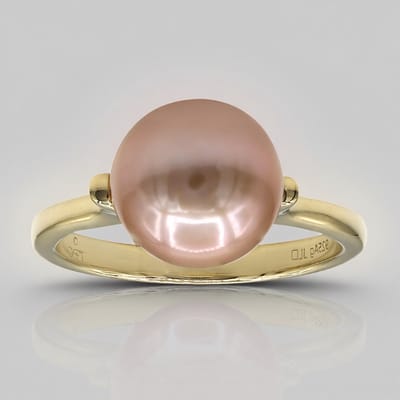 Cavill - Elegante Ring met Natuurlijke Ming Parel 9,5 mm - 925 Sterling Zilver Verguld - Minimalistische Sieraden voor Vrouwen - Roze Glans
